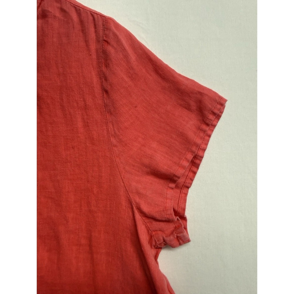 Cynthia Rowley 100%‎ Linen Coral Red Short Sleeve Top Women's Medium Button Hem - Picture 7 of 12